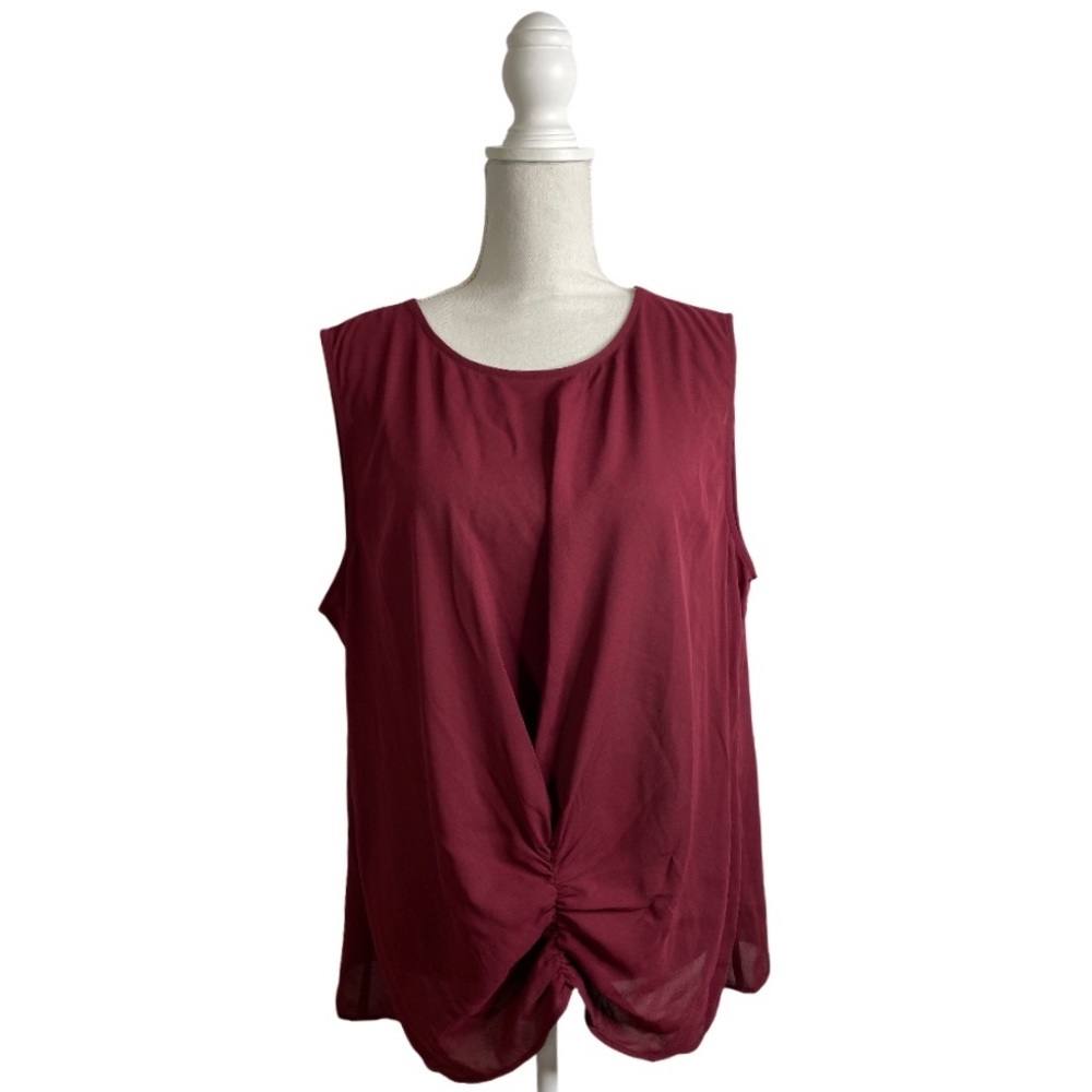 NWT! ALFANI sleeveless sheer ruched blouse top​ chiffon shirt dress tee burgundy